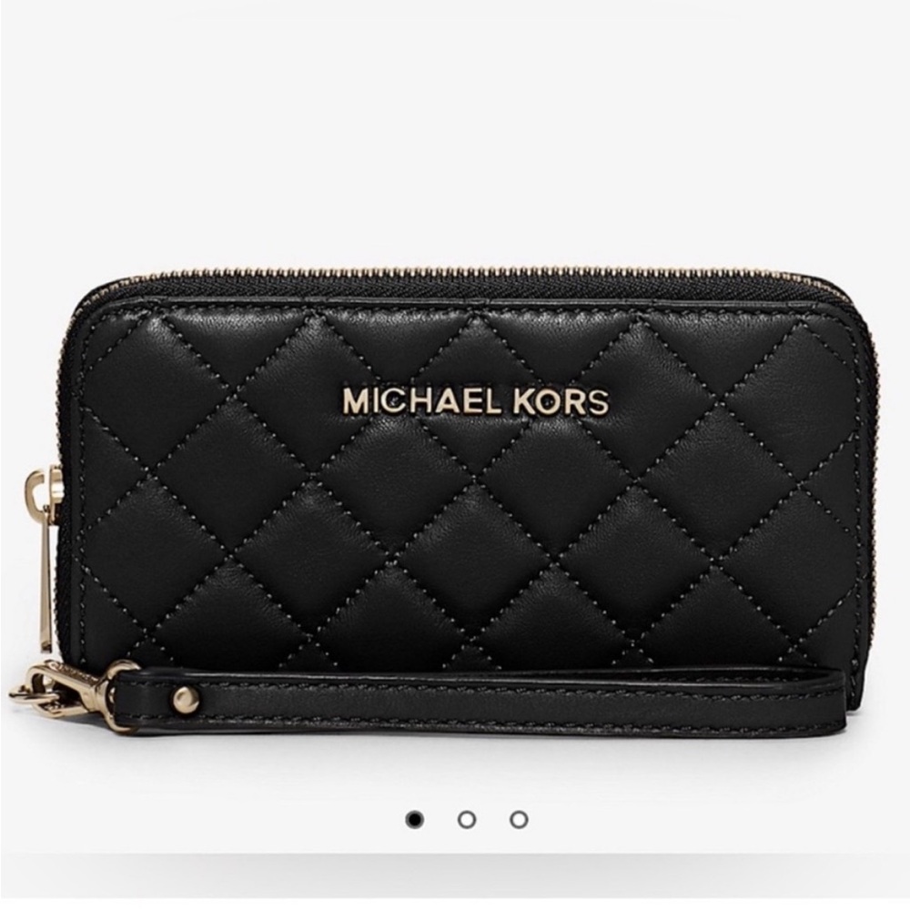 Michael kors authentic black and gold wallet wristlet coin purse phone holder